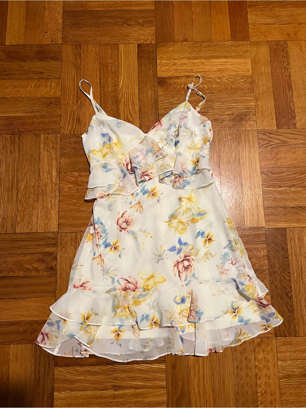 Lulus White Floral Ruffle Mini Dress, Size S - Picture 4 of 6